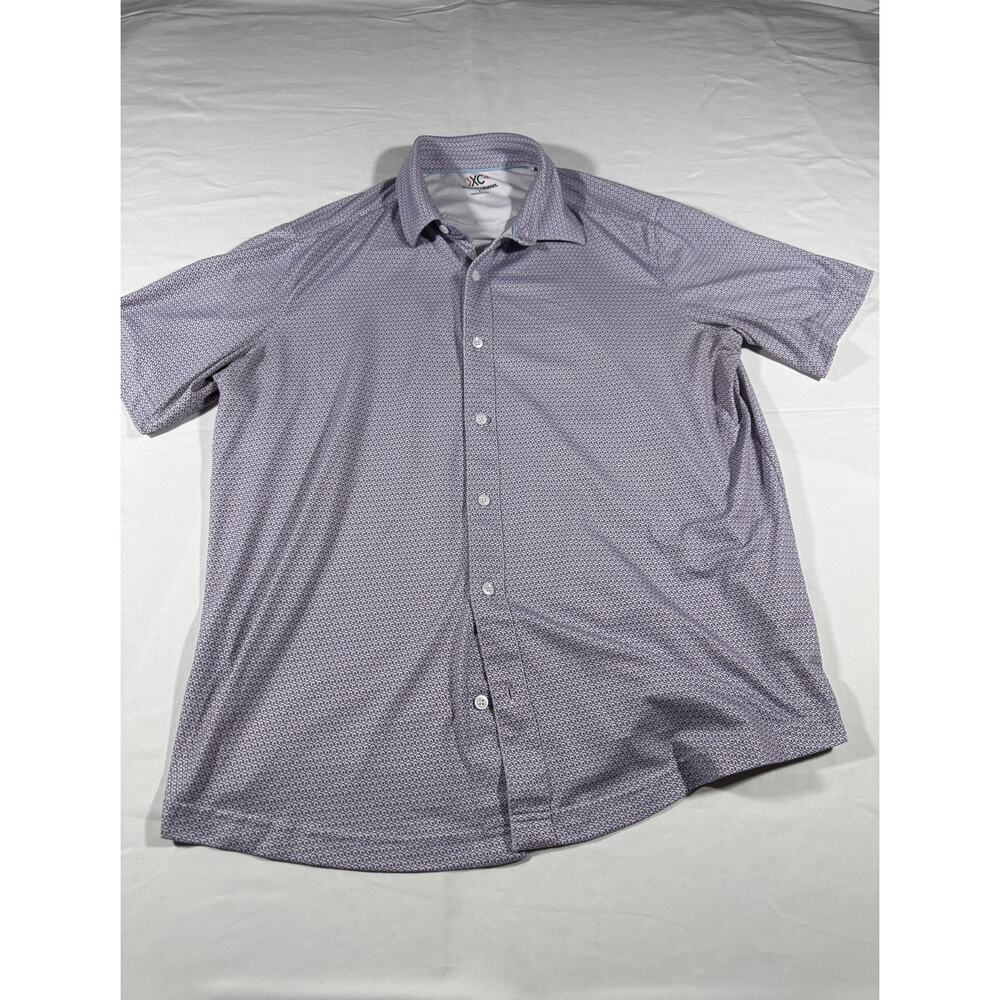 Johnston & Murphy XC4 Men’s L Performance Button Up Polo Shirt Purple Geometric